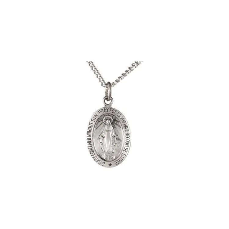 Ladies Necklaces for Dream Shine-Ladies Key Motif Necklaces -Sterling Silver 15x11 mm Oval Miraculous Medal 18" Necklace