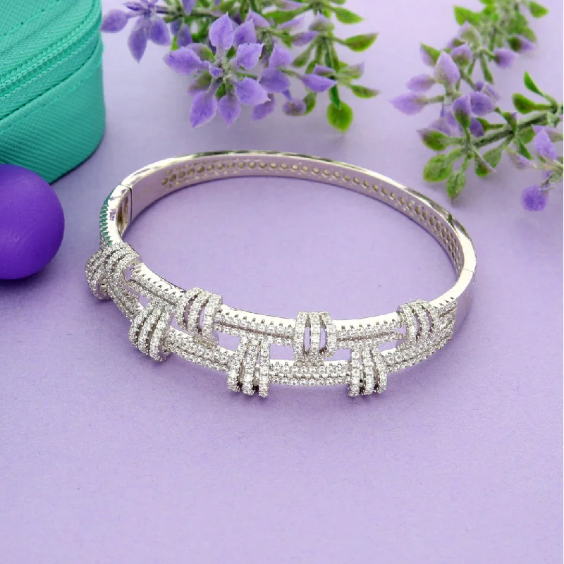 Ladies Bracelets with Plum Axinite-Ladies Lunar Tide Bracelets -Sterling Silver 925 Double Layer Design Zirconia Bangle - FKJBNGSL9476