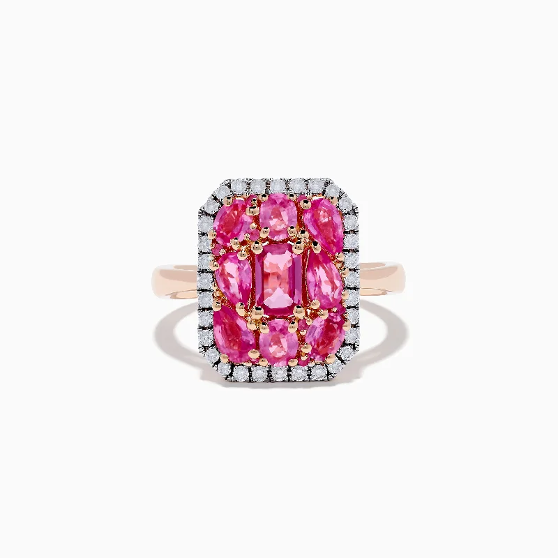 Ladies Power Core Rings -Ladies Rings with Green Clinozoisite-14K Rose Gold Pink Sapphire and Diamond Ring