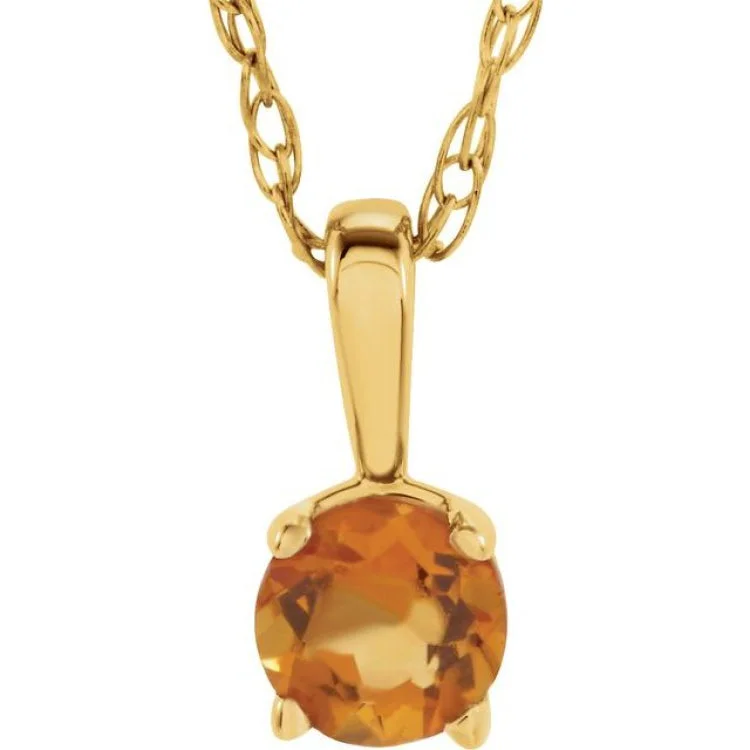 Ladies Necklaces with Blue Dumortierite-Ladies Glimmering Necklaces -14K Yellow 3 mm Imitation Citrine Youth Solitaire 14" Necklace