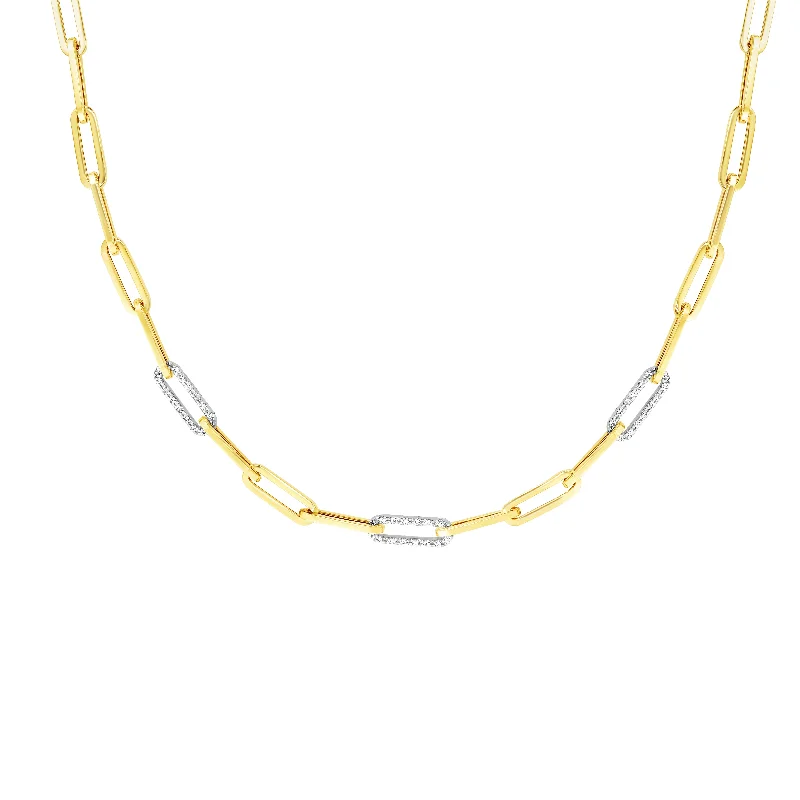 Ladies Necklaces with Bright Sunstone-Ladies Hippie Spirit Necklaces -14K .96ct Diamond Paperclip Necklace