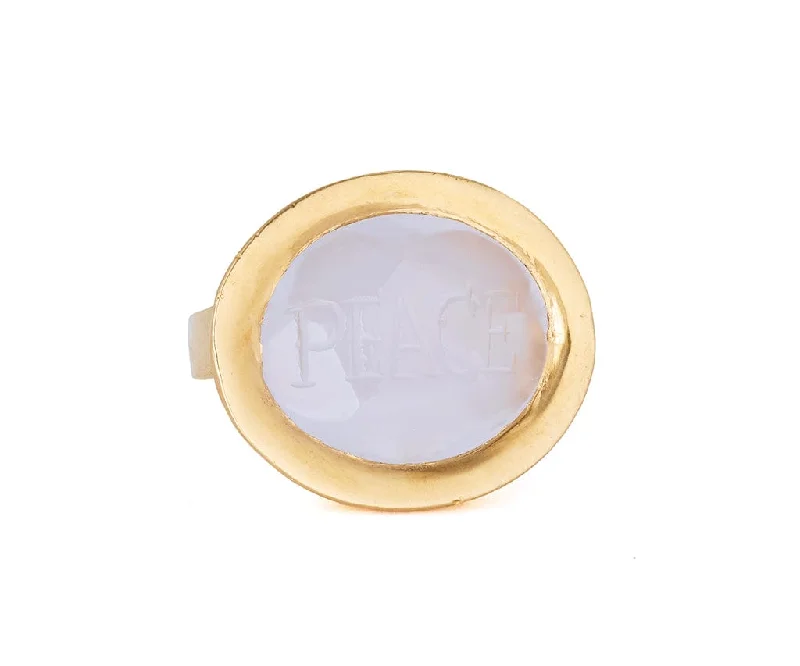 Ladies Natural Wood Rings -Ladies Rings with Bead Glow-Rock Crystal Bezel Set “Inspire True Faith” Peace Ring in 22K