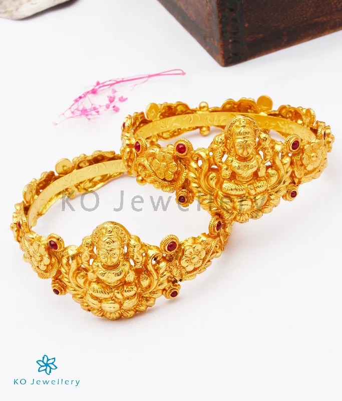 Ladies Bracelets with Ruby Glow-Ladies Heart Motif Bracelets -The Dhriti Silver Lakshmi Bangle (Size 2.2/2.6/2.8)