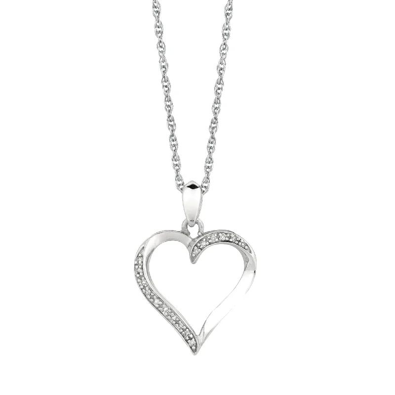 Ladies Necklaces for Prom Shine-Ladies Summer Vibe Necklaces -Silver Diamond Accent .05ct Heart Necklace