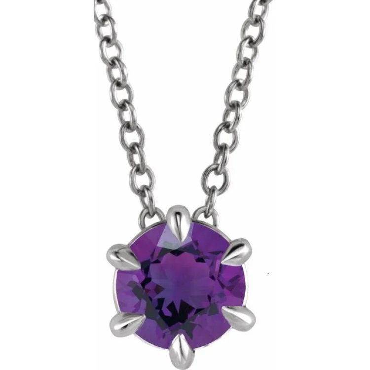 Ladies Necklaces Twisted Spark-Ladies Purple Amethyst Necklaces -Sterling Silver 4 mm Natural Amethyst Solitaire 16-18" Necklace