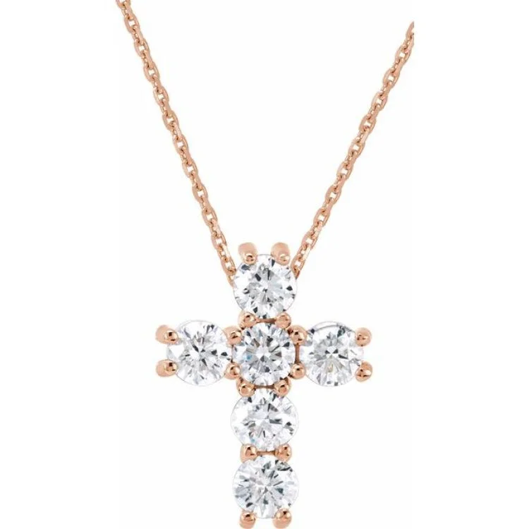 Ladies Necklaces with Sun Spark-Ladies Antique Charm Necklaces -14K Rose 1/2 CTW Natural Diamond Cross 18" Necklace