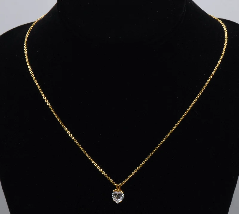 Ladies Necklaces with Blue Dumortierite-Ladies Glimmering Necklaces -Vintage Heart Cut Cubic Zirconia Pendant Gold Tone Chain Necklace - 18"