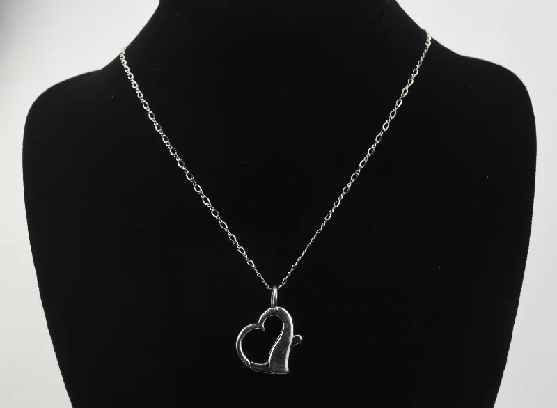 Ladies Necklaces with Gold Milarite-Ladies Gentle Touch Necklaces -Sterling Silver Hinged Heart Pendant on Sterling Silver Chain Necklace - 21"