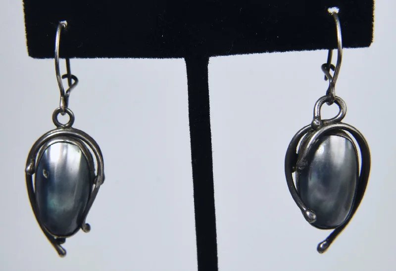 Ladies Moonstone Light Earrings -Ladies Earrings for Work Glow-Nacre Sterling Silver Dangle Earrings