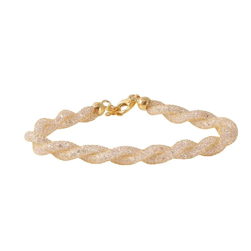 Ladies Bracelets Pearl Shine-Ladies Braided Rope Bracelets -Clearance-Silver 925 Gold Plated Braided Mesh CZ Italian Bracelet - ECB00070Y