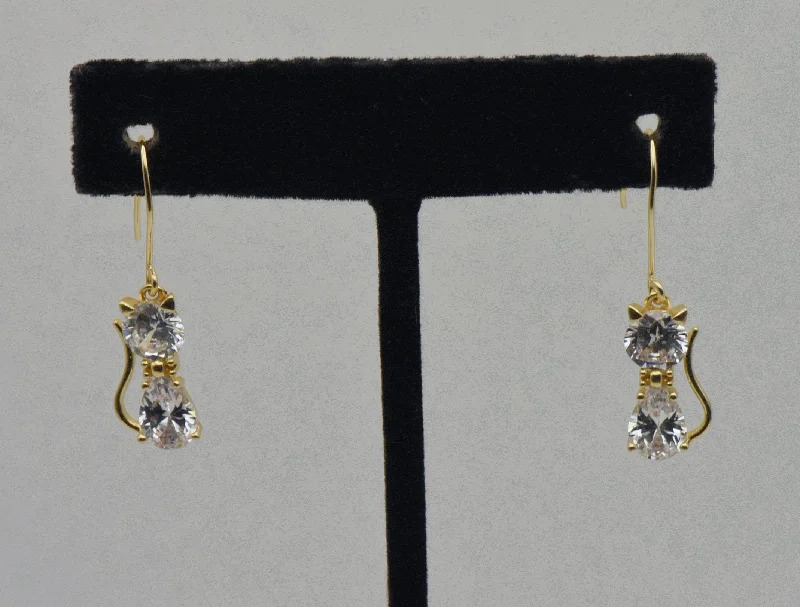 Ladies Journey Theme Earrings -Ladies Earrings with Blue Jeremejevite-Vintage Cubic Zirconia Cat Gold Tone Sterling Silver Earrings