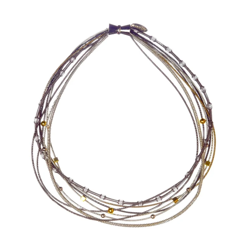 Ladies Necklaces with Rose Kunzite-Ladies Matte Finish Necklaces -Piano Wire Mixed Wire Necklace