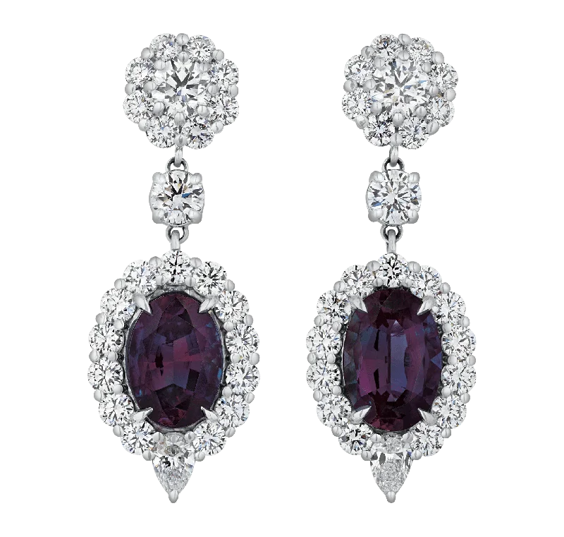 Ladies Opal Charm Earrings -Ladies Earrings with Violet Amethyst-Brazilian Alexandrite Earrings, 9.04 Carats