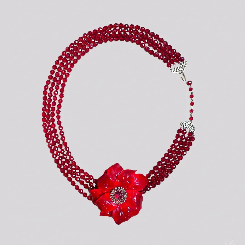 Ladies Necklaces for Pioneer Shine-Ladies Sunlit Charm Necklaces -Vintage Red Flower Brooch Necklace