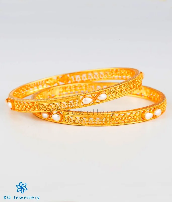 Ladies Bracelets with Moon Glow-Ladies Robust Thick Bracelets -The Ramyati Silver Pearl Bangle (Size/2.2/2.4/2.6/2.8)