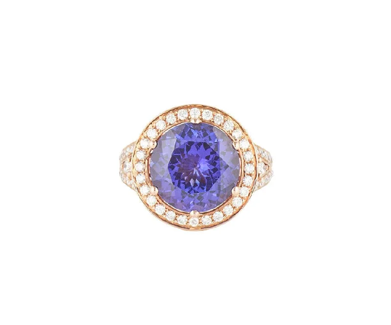 Ladies Chakra Harmony Rings -Ladies Rings for Sport Glow-Le Vian 7.80ct Blueberry Tanzanite and 1.00ctw Diamond Halo Ring in 18K