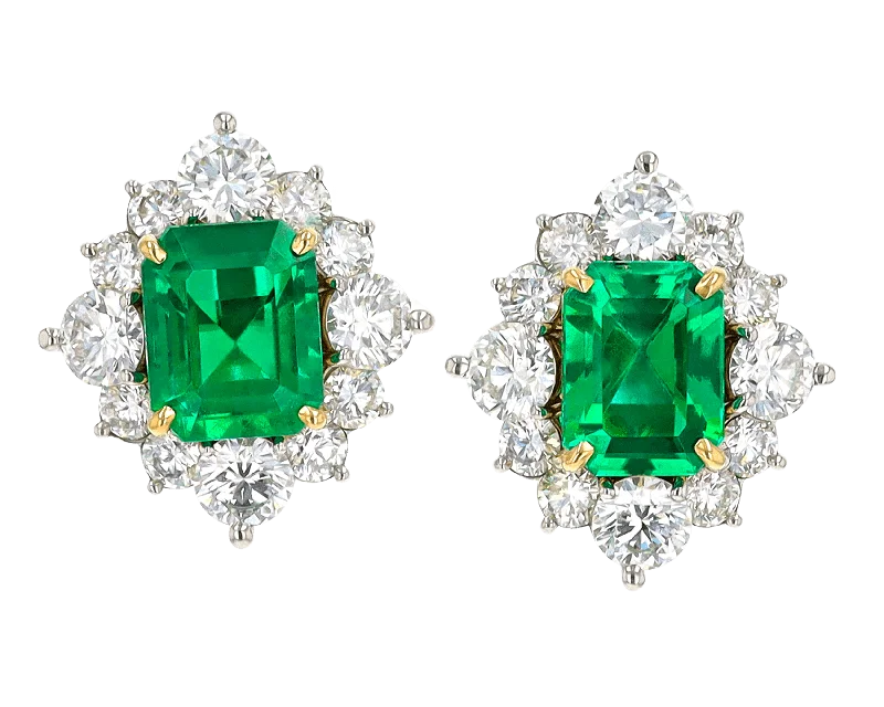 Ladies Textured Weave Earrings -Ladies Earrings for Grandma Glow-Colombian Emerald Earrings, 3.82 Carats