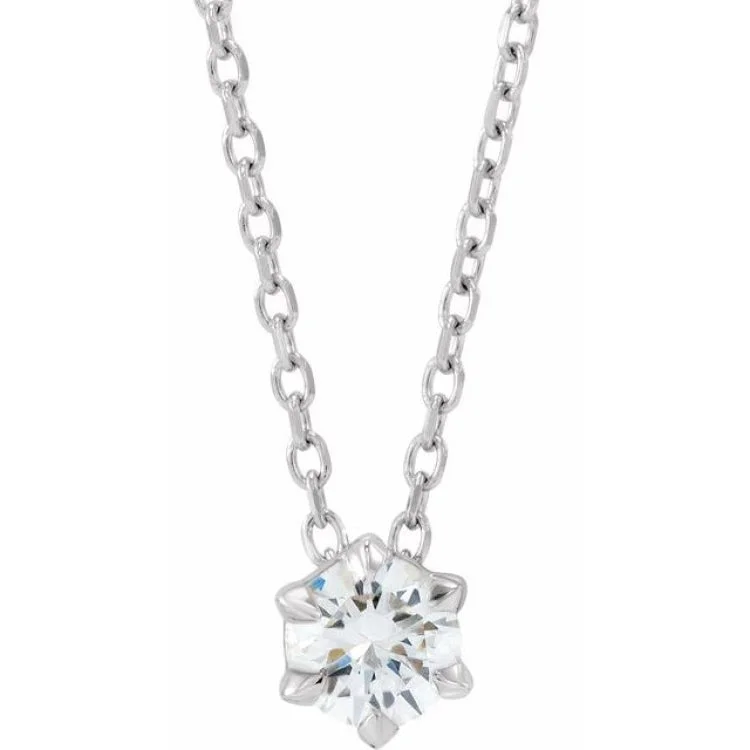 Ladies Necklaces with Bloom Shine-Ladies Shimmering Gem Necklaces -14K White 1/4 CT Lab-Grown Diamond Solitaire 16-18" Necklace