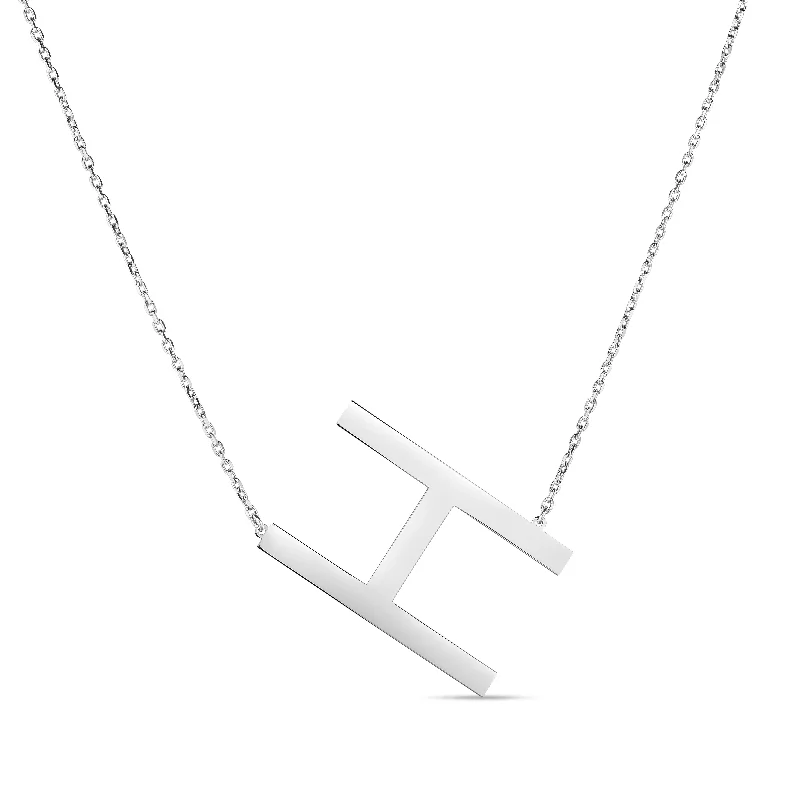 Ladies Necklaces with Square Spark-Ladies Mountain Peak Necklaces -Silver H Letter Necklace