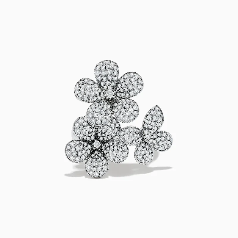 Ladies Midi Style Rings -Ladies Rings for Travel Shine-Nature 14K White Gold Diamond Flowers and Butterfly Ring