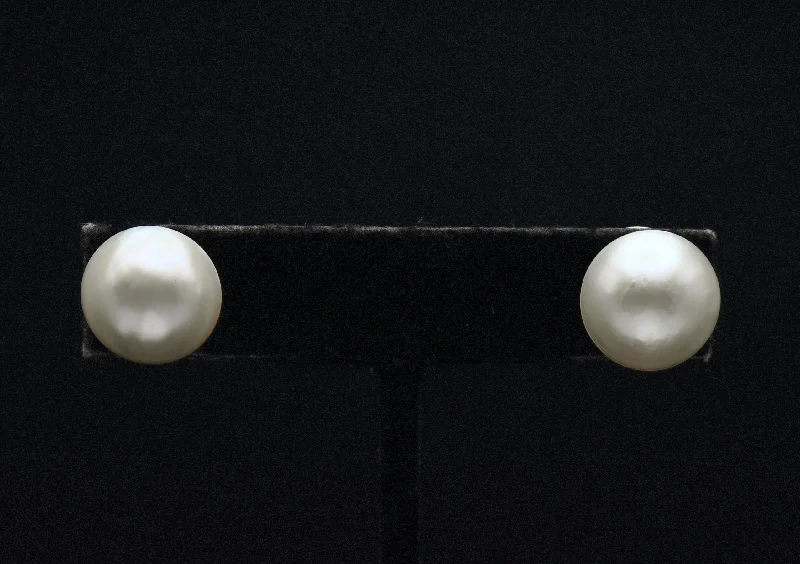 Ladies Tied Knot Earrings -Ladies Earrings with Sea Beryl-Vintage 14K White Gold Pearl Stud Earrings