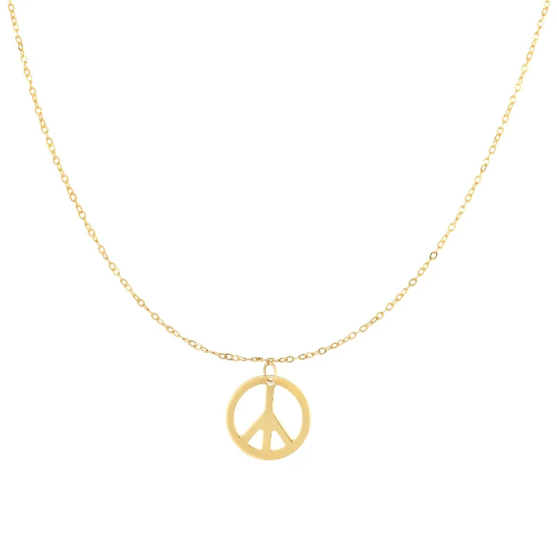 Ladies Necklaces Simple Glow-Ladies Artisan Handmade Necklaces -14K Gold Polished Peace Sign Necklace