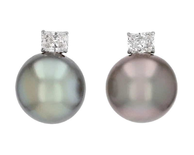 Ladies Moonstone Light Earrings -Ladies Earrings for Work Glow-Tahitian Pearl and Diamond Earrings