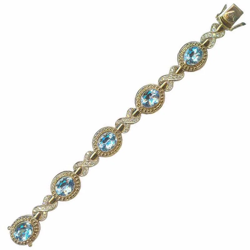 Ladies Bracelets with Grey Pollucite-Ladies Leafy Woods Bracelets -Bracelet-Blue Topaz and Diamond