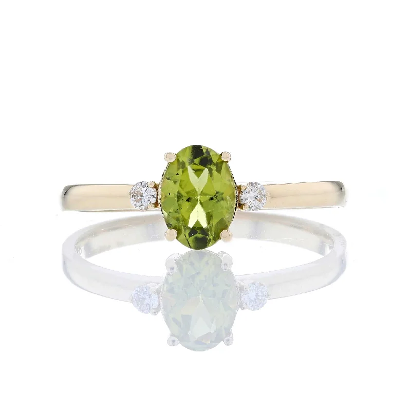 Ladies Lavender Purple Rings -Ladies Rings Twist Shine-Oval Peridot & Diamond 3 Stone Ring