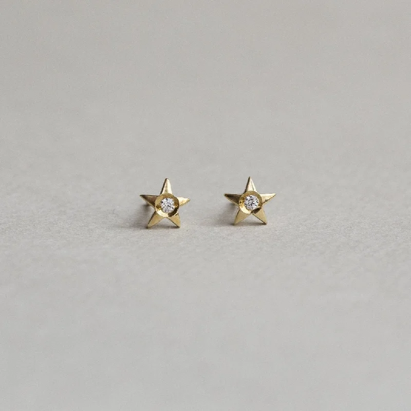 Ladies Crafted Artisan Earrings -Ladies Earrings Simple Shine-Gold Stars with Crystals Stud Earrings