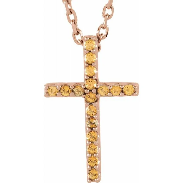 Ladies Necklaces with Plum Axinite-Ladies Zen Calm Necklaces -14K Rose Natural Yellow Sapphire Petite Cross 16" Necklace