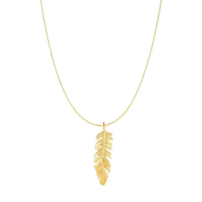 Ladies Necklaces with Oval Shine-Ladies Family Bond Necklaces -10K Gold Feather Necklace