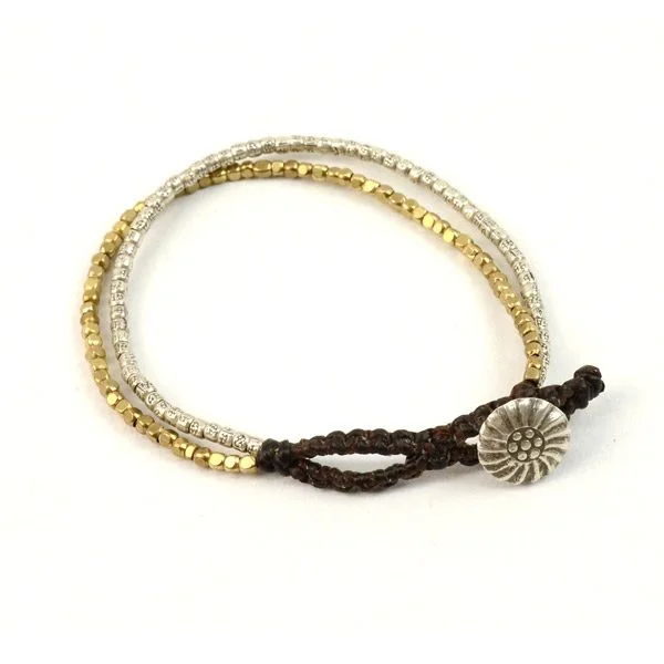 Ladies Bracelets with Star Spark-Ladies Expansive Wide Bracelets -PHADUA / Karen Silver Beads Brass Double Cord Bracelet