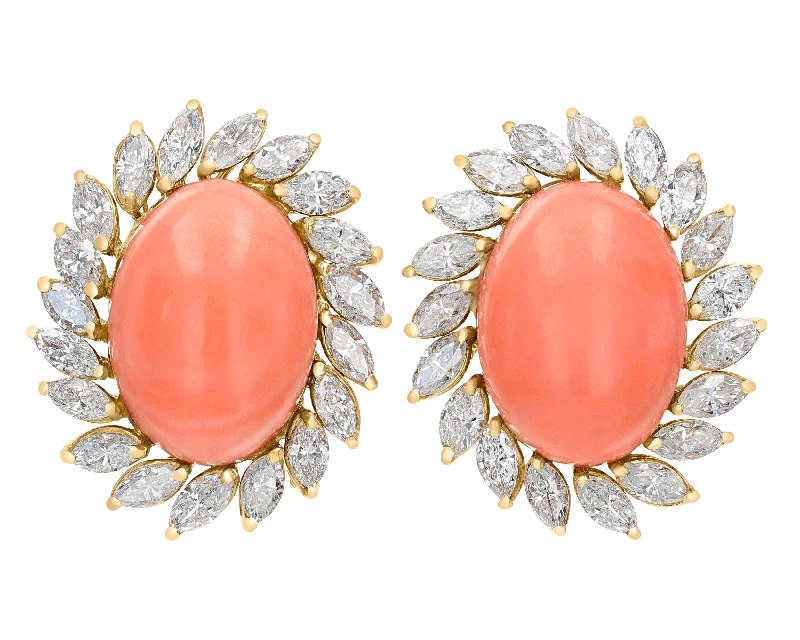 Ladies Refined Elegance Earrings -Ladies Earrings for Gala Spark-Coral and Diamond Earrings