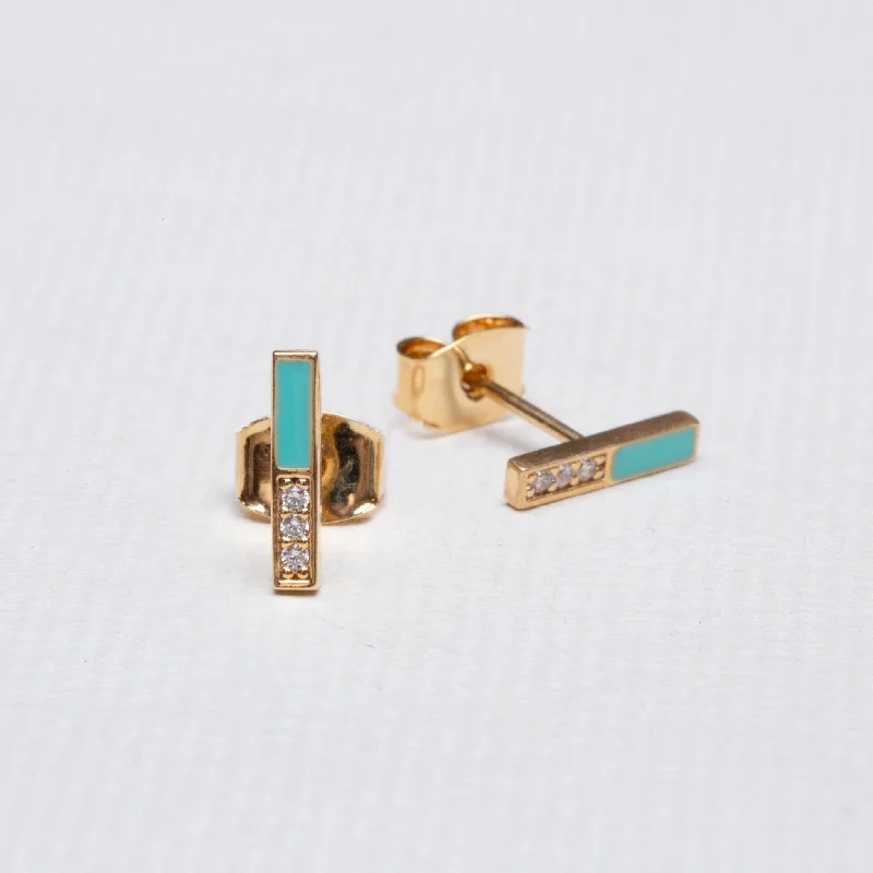 Ladies Deco Glam Earrings -Ladies Earrings for Sister Spark-Turquoise Bar Stud Earrings