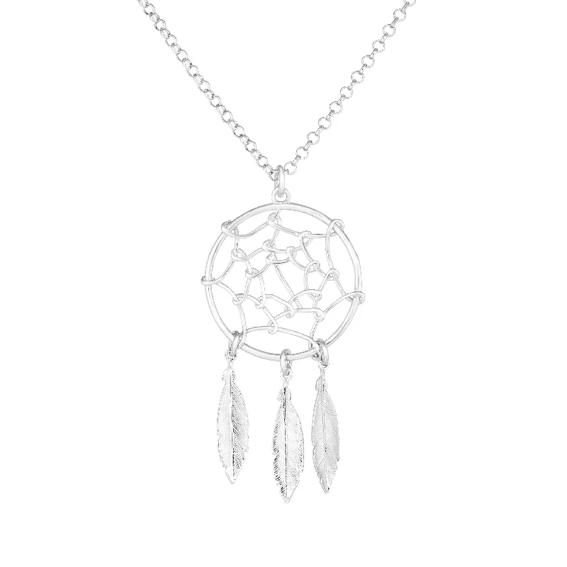 Ladies Necklaces for Friend Glow-Ladies Ocean Wave Necklaces -Silver Dream Catcher Necklace