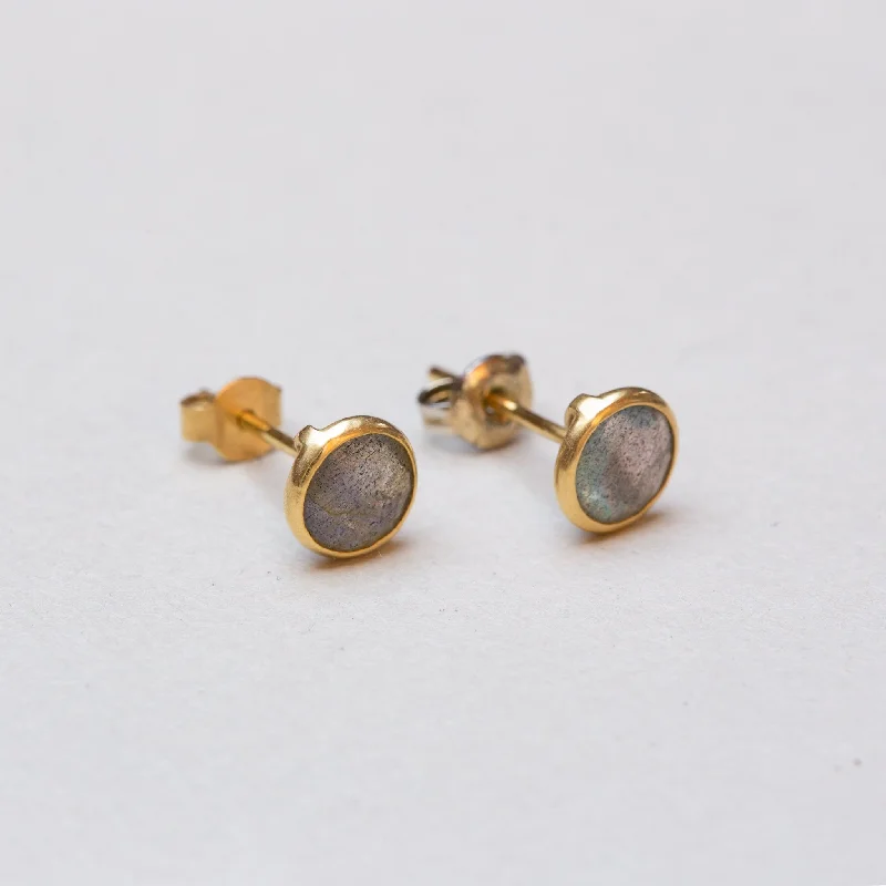 Ladies Office Chic Earrings -Ladies Earrings Pure Glow-Vintage Gold Stud Earrings with Labradorite