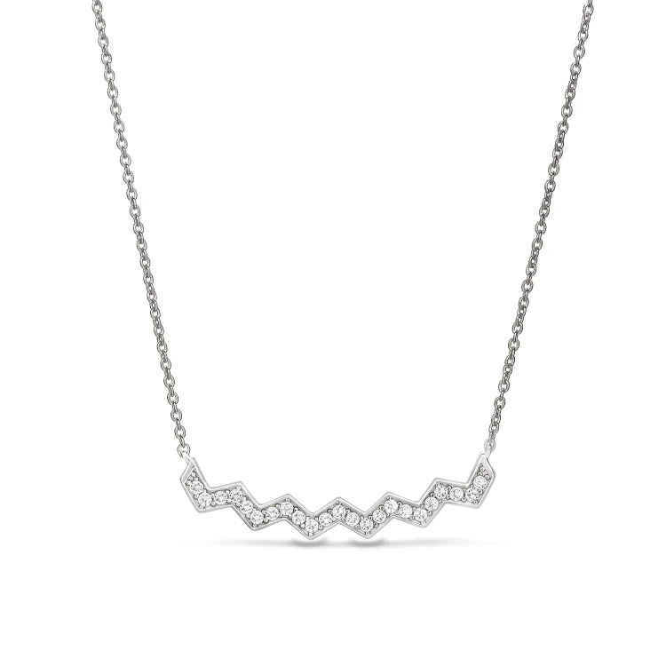 Ladies Necklaces Budget Glow-Ladies Valentine’s Love Necklaces -Platinum Finish Sterling Silver Micropave Ups and Downs Necklace with Simulated Diamonds - 16" - 18" Adjustable Chain