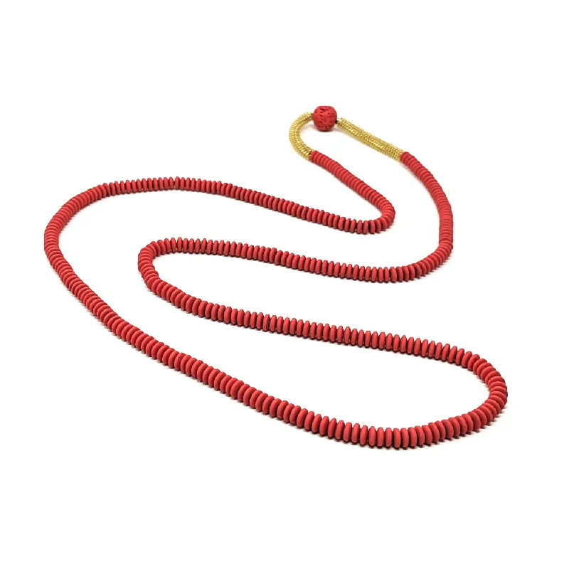 Ladies Necklaces for Teacher Glow-Ladies Thick Bold Necklaces -Red Rubber & Lava Bead Necklace