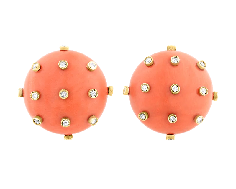 Ladies Day-to-Day Earrings -Ladies Earrings with Globe Spark-Tiffany & Co. Coral and Diamond Earrings