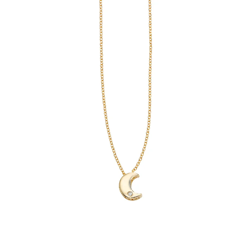 Ladies Necklaces with Blue Glaucophane-Ladies Serenity Strand Necklaces -14K Gold .005ct Diamond Moon Necklace