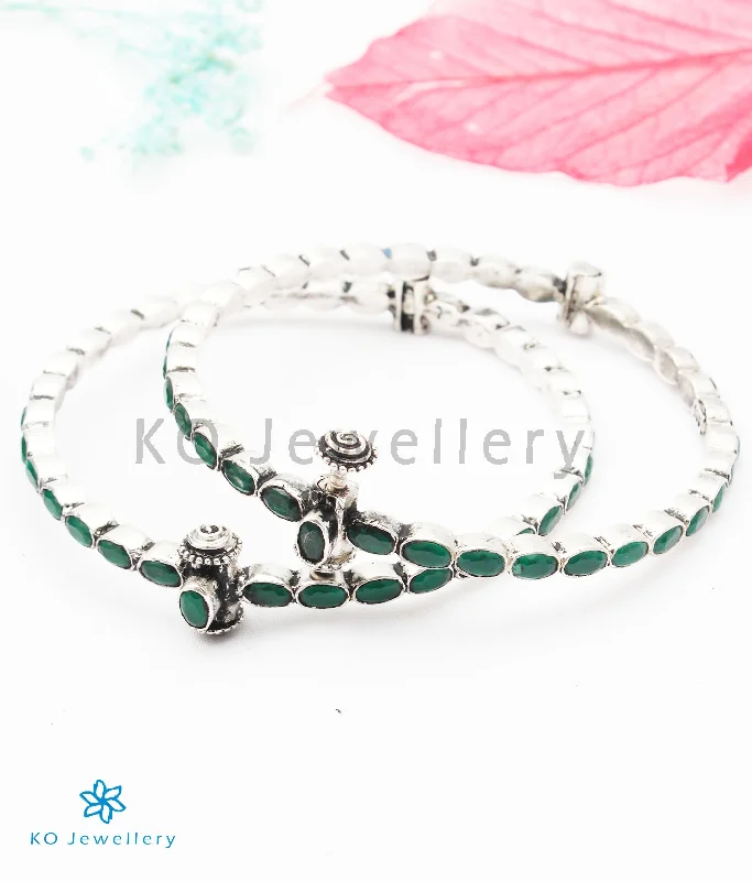 Ladies Bracelets with Sea Aquamarine-Ladies Gala Night Bracelets -The Parna Silver Kemp Bracelet (Green/Oxidised/Size 2.2/2.4/2.6)