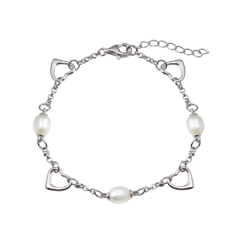 Ladies Bracelets with Petal Shine-Ladies Birthday Charm Bracelets -Rhodium Plated 925 Sterling Silver Heart Mother of Pearl Adjustable Bracelet - STB00617