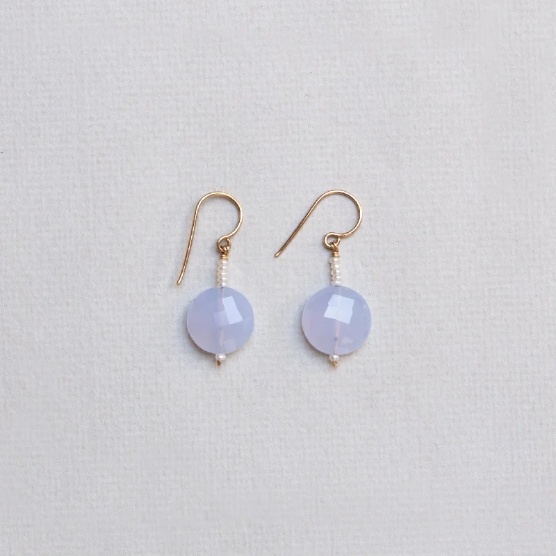 Ladies Birthstone Shine Earrings -Ladies Earrings Sharp Glow-Chalcedony & Fresh Water Pearl Drop Earrings