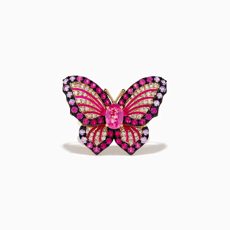 Ladies Topaz Gleam Rings -Ladies Rings Slim Spark-Nature 14K Rose Gold Pink Sapphire, Ruby and Diamond Butterfly Ring