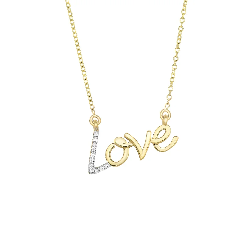 Ladies Necklaces with Wave Shine-Ladies Yoga Stone Necklaces -14K Gold .07ct Diamond ""Love"" Necklace