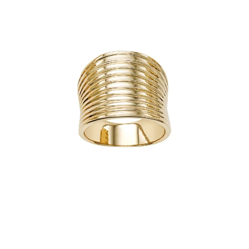 Ladies Lustrous Pearl Rings -Ladies Rings Handcrafted Shine-14kt Yellow Gold Bold Ribbed Ring Size-7 R6849-07