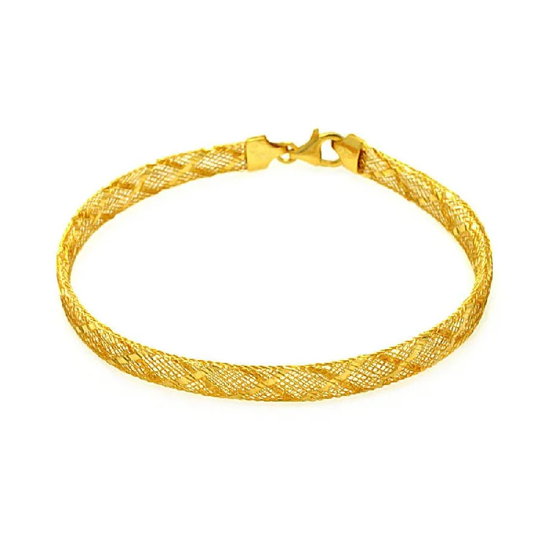 Ladies Bracelets Slim Glow-Ladies Fresh Trend Bracelets -Clearance-Silver 925 Gold Plated Criss Cross Net Italian Bracelet - ITB00082GP