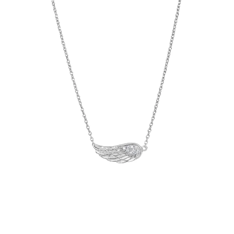 Ladies Necklaces with Red Pyroxmangite-Ladies Event Style Necklaces -Silver CZ Sideways Angel Wing Necklace