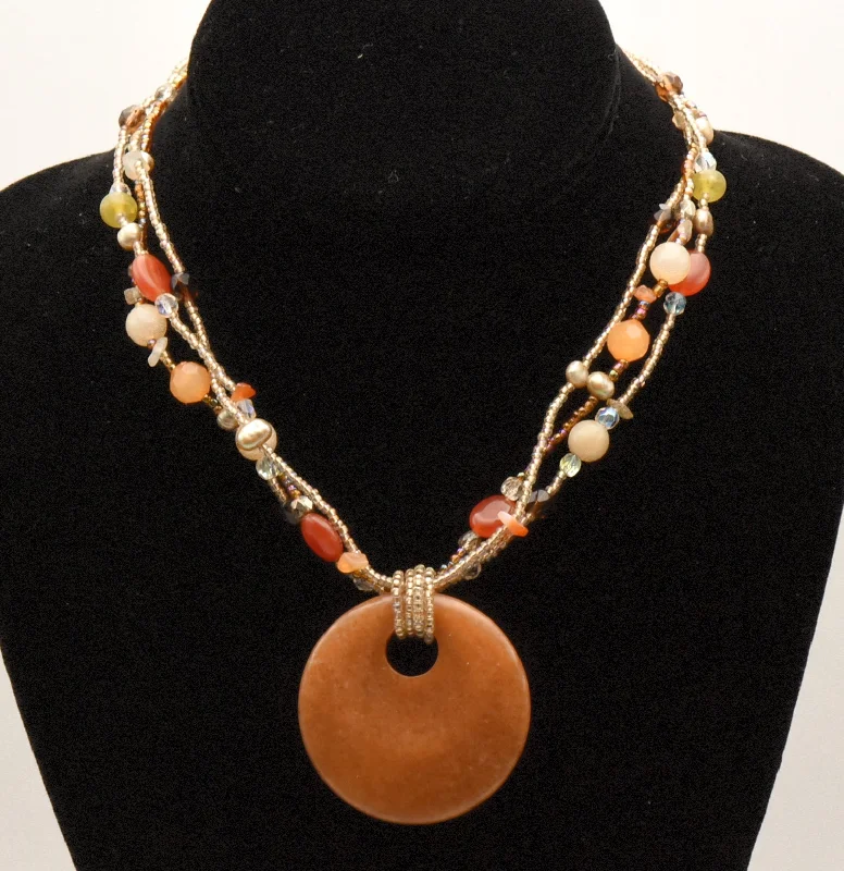 Ladies Necklaces with White Colemanite-Ladies Strength Symbol Necklaces -Lia Sophia - Beaded Multi-Strand Orange Stone Pendant Necklace